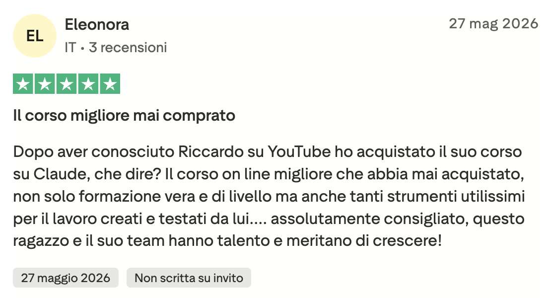 Recensione Trustpilot 5 stelle di Eleonora: il corso migliore mai comprato