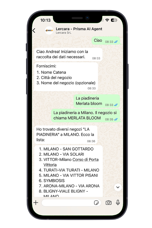 Identificazione del punto vendita via WhatsApp