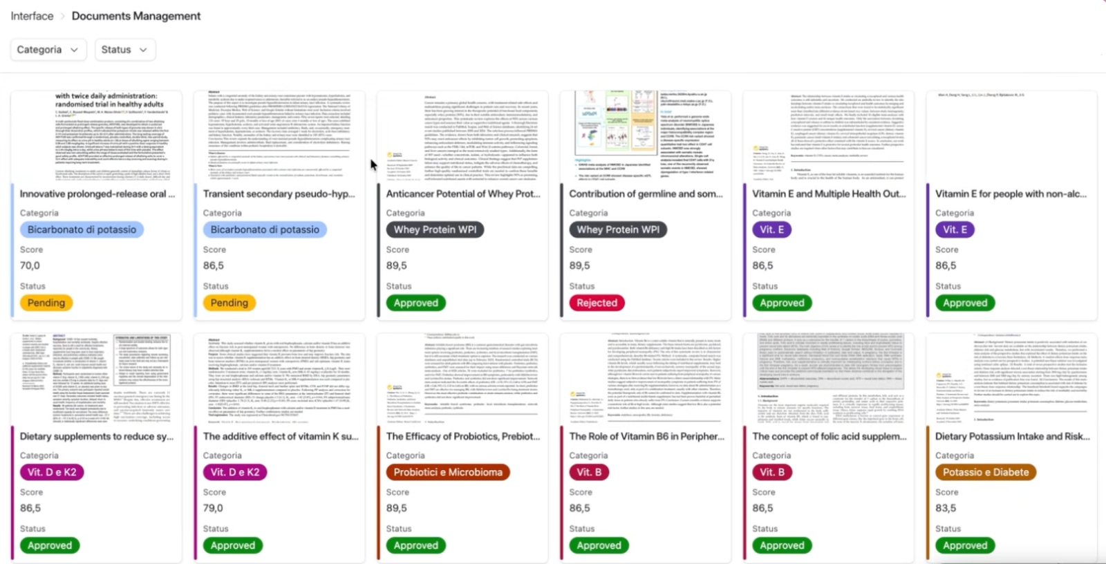 SNM Clinical Intelligence - grid of scientific papers with quality scores