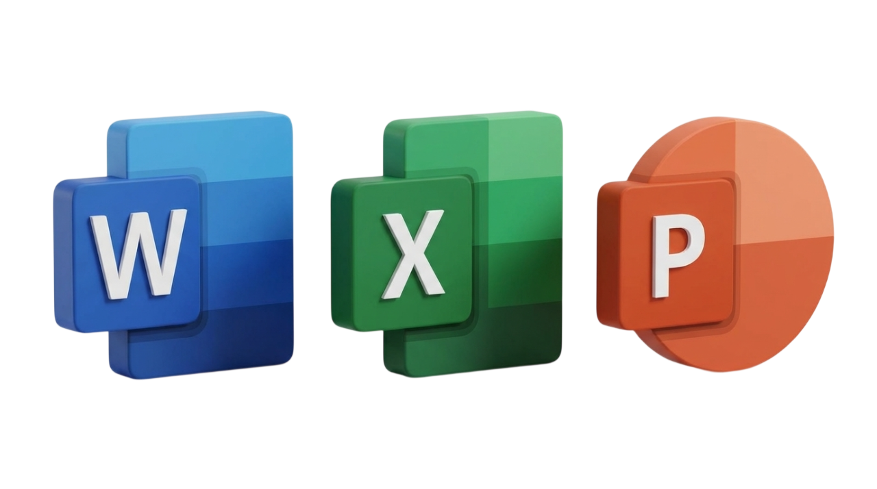 Icone Microsoft Word, Excel e PowerPoint